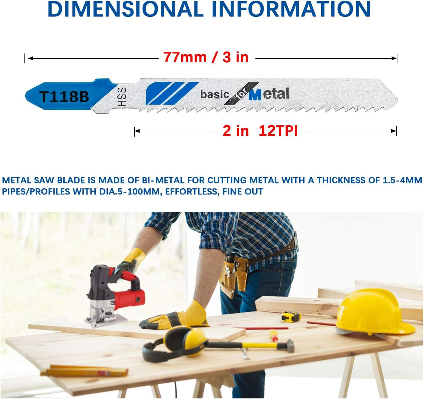 10-Piece T118B 3 Inch 12 TPI Assorted T-Shank Jig Saw Blades Set for Cutting Metal