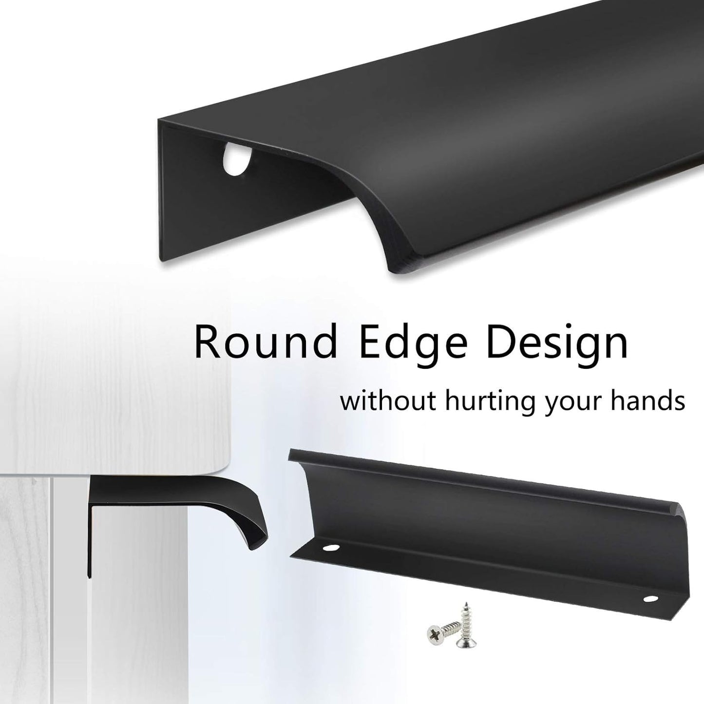 Black Back Mount Finger Edge Pull 150Mm/5.9", Aluminum Hidden Handle Concealed Tab Pulls for Home Kitchen Living Room Door Drawer Cabinet (12Pcs)