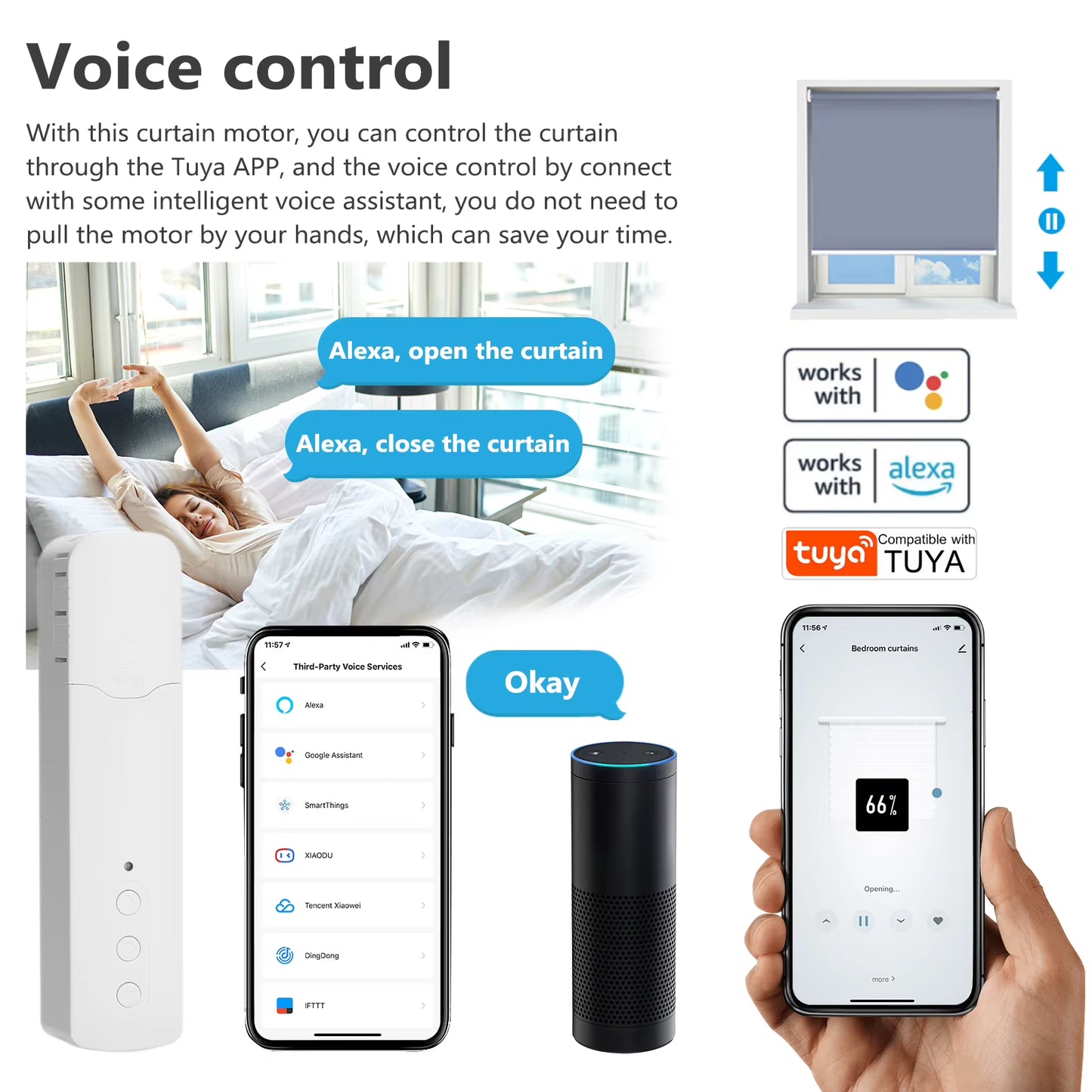 Tuya WIFI Smart Electric Curtain Motor Chain Roller Blinds Pull Bead Curtain Switch System for Alexa Google Home Voice Control