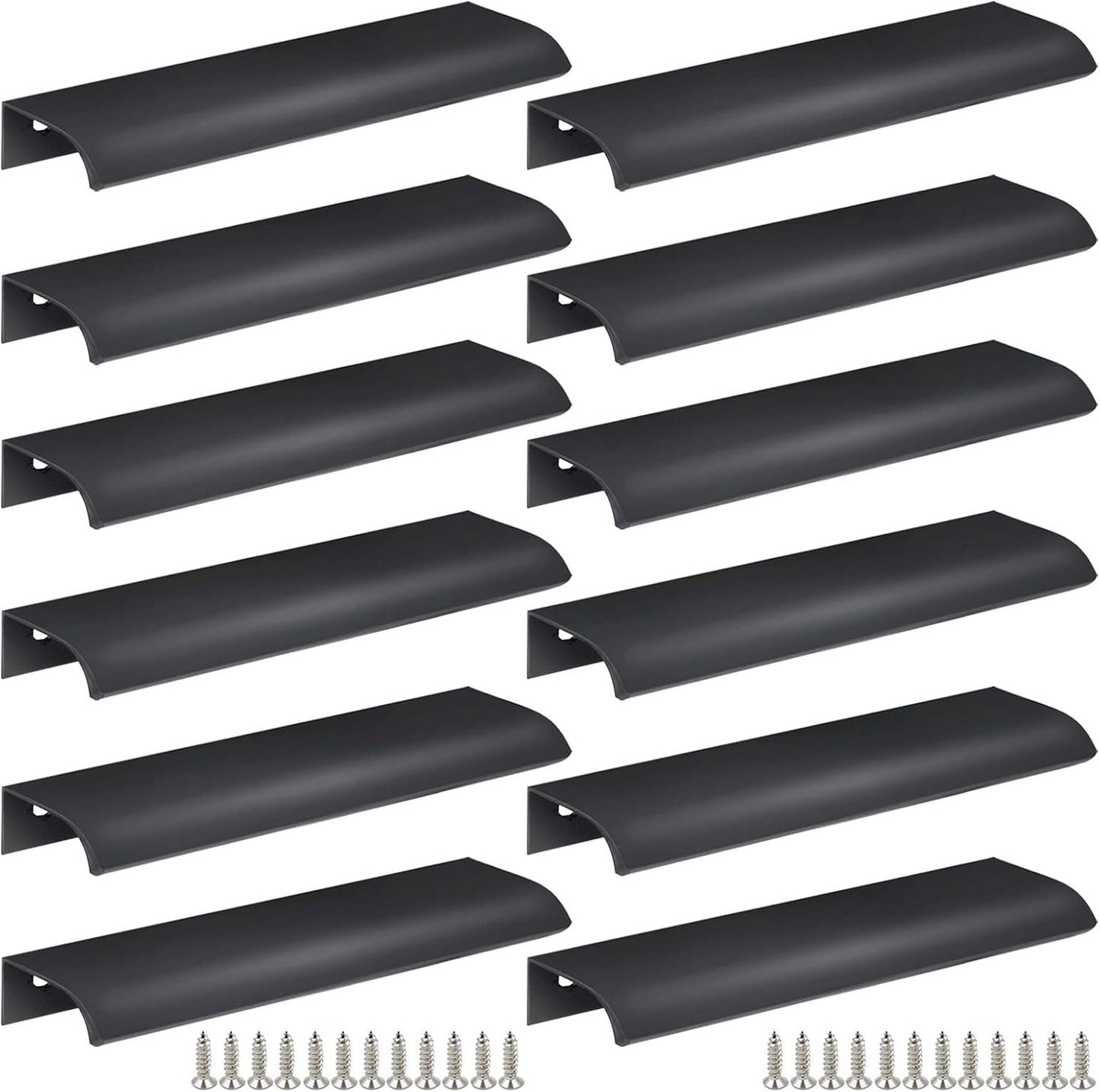 Black Back Mount Finger Edge Pull 150Mm/5.9", Aluminum Hidden Handle Concealed Tab Pulls for Home Kitchen Living Room Door Drawer Cabinet (12Pcs)