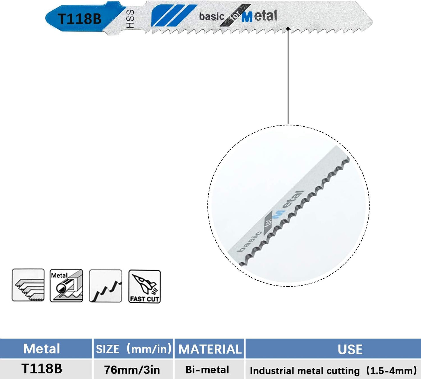 10-Piece T118B 3 Inch 12 TPI Assorted T-Shank Jig Saw Blades Set for Cutting Metal
