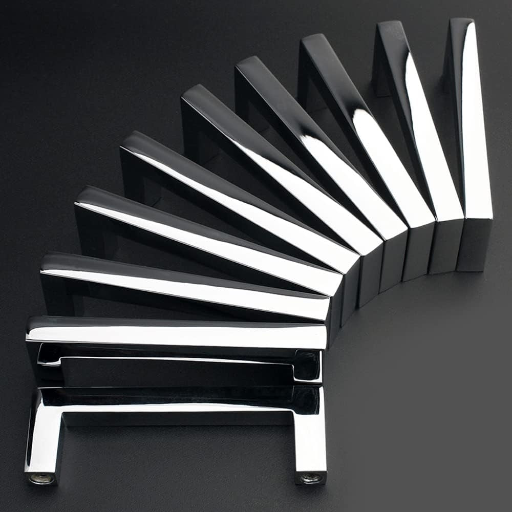 Solid Square Bar Cabinet Handle - Chrome Furniture Pull, 3 Inch/76Mm Screwhole Distance, 10-Pack for Kitchen Cupboard Door, Bedroom Dresser Drawer, Bathroom Wardrobe Hardware