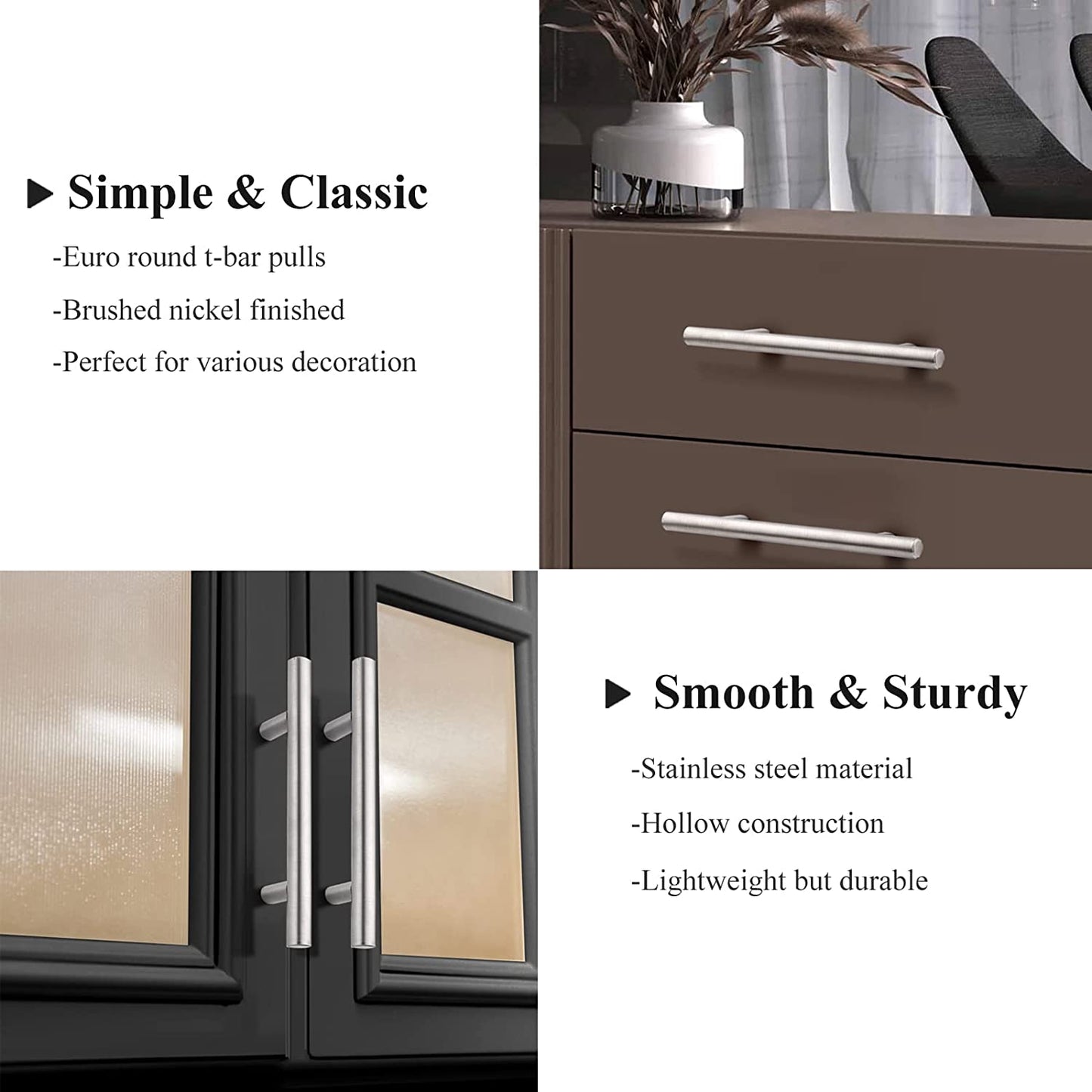 (30 Pack 3 Inch Hole Centers Kitchen Cabinet Handles Euro T Bar Cabinet Pulls Stainless Steel Kitchen Drawer Handles Brushed Nickel Furniture Dresser Cabinet Hardware, 5 Inch Total Length