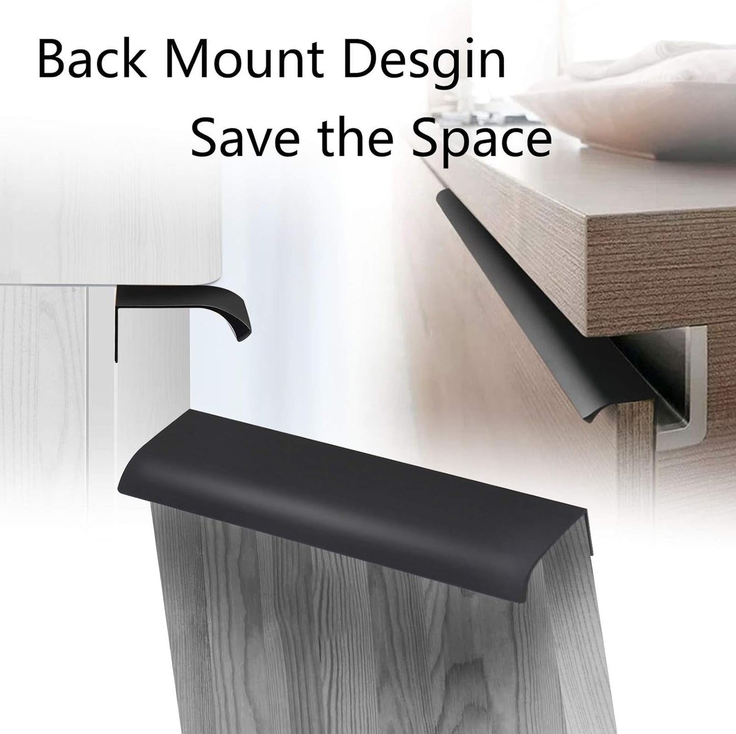 Black Back Mount Finger Edge Pull 150Mm/5.9", Aluminum Hidden Handle Concealed Tab Pulls for Home Kitchen Living Room Door Drawer Cabinet (12Pcs)