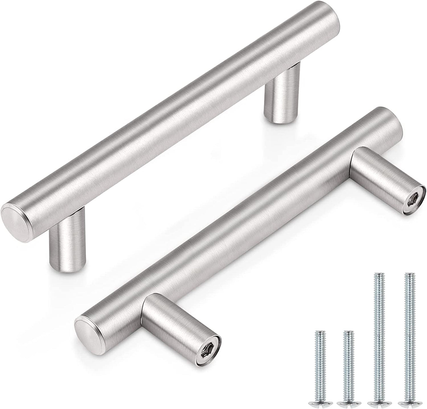 (30 Pack 3 Inch Hole Centers Kitchen Cabinet Handles Euro T Bar Cabinet Pulls Stainless Steel Kitchen Drawer Handles Brushed Nickel Furniture Dresser Cabinet Hardware, 5 Inch Total Length