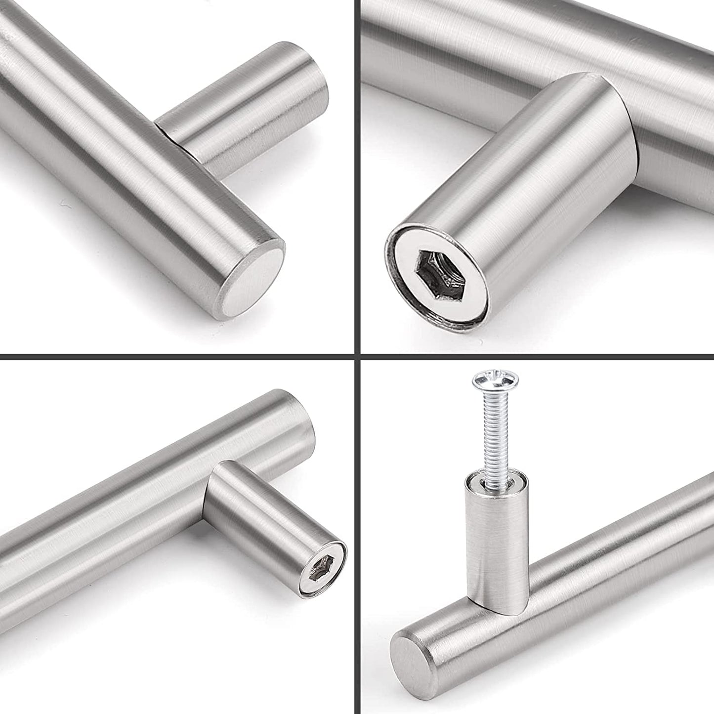(30 Pack 3 Inch Hole Centers Kitchen Cabinet Handles Euro T Bar Cabinet Pulls Stainless Steel Kitchen Drawer Handles Brushed Nickel Furniture Dresser Cabinet Hardware, 5 Inch Total Length