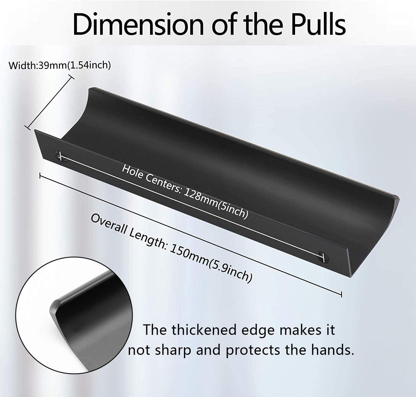 Black Back Mount Finger Edge Pull 150Mm/5.9", Aluminum Hidden Handle Concealed Tab Pulls for Home Kitchen Living Room Door Drawer Cabinet (12Pcs)