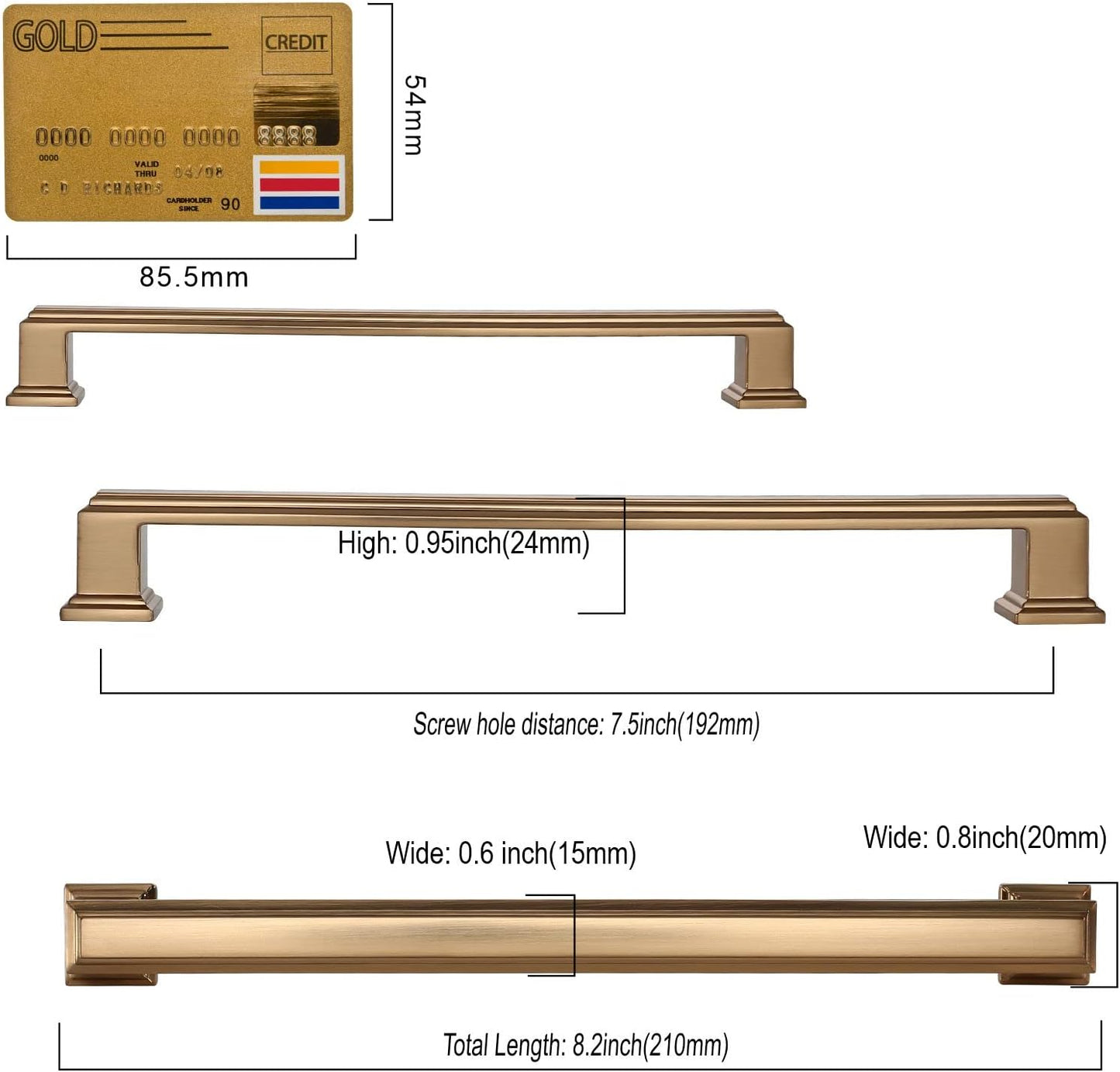10 Pack Champagne Bronze Cabinet Pulls 7-1/2 Inch(192Mm) Hole Center Cabient Hardware Kitchen Cabinet Handles for Bathroom Drawer Pulls Dresser Pulls ZH0001