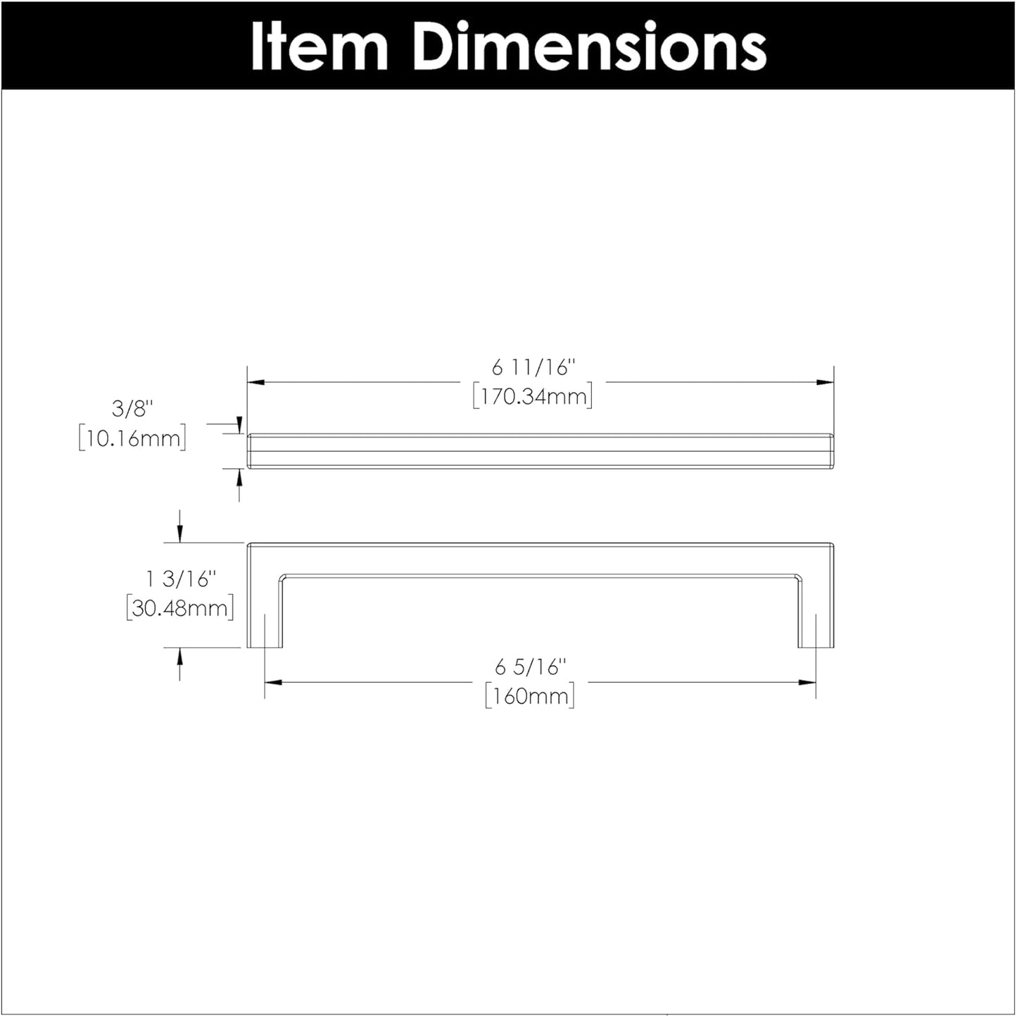Solid Core Kitchen Cabinet Pulls, Luxury Cabinet Handles, Hardware for Doors & Dresser Drawers, 6-5/16 Inch (160Mm) Hole Center, Stainless Steel, Skylight Collection(Pack of 1)
