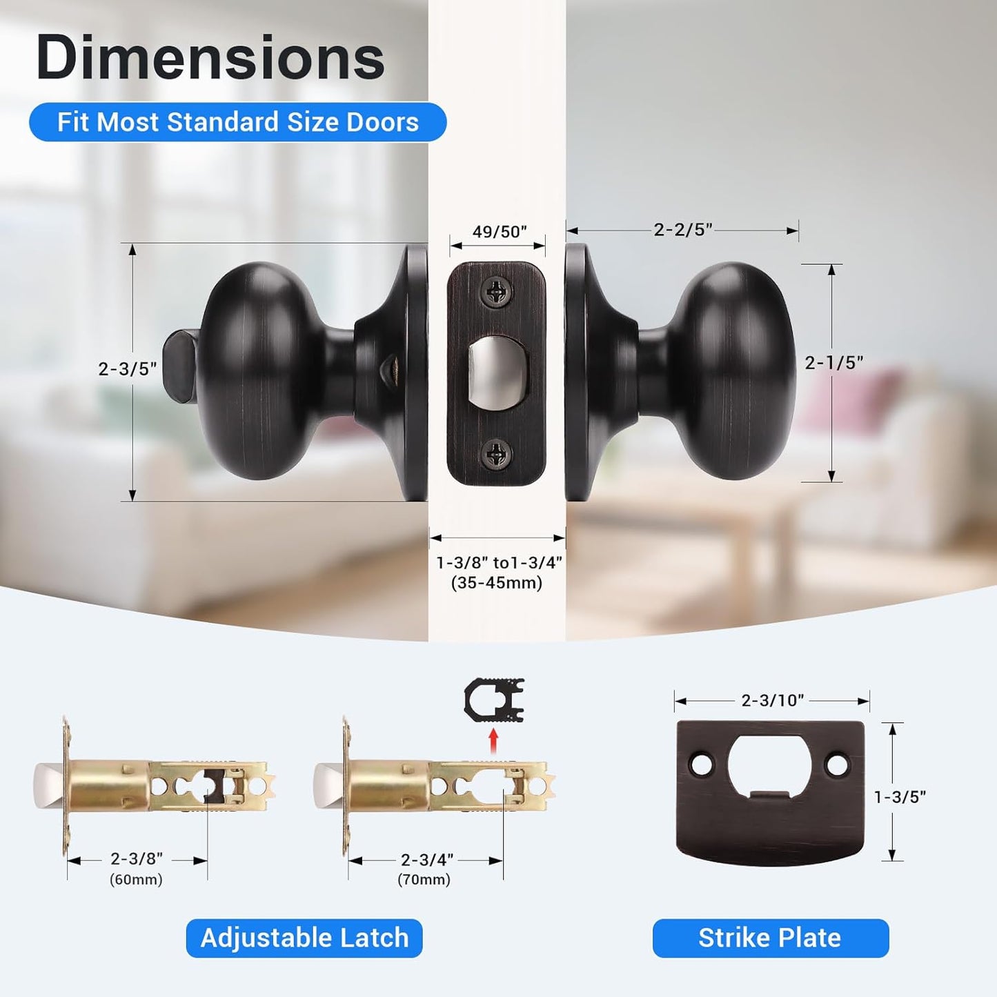 2 Pack Oil Rubbed Bronze Privacy Door Knob, Bedroom Bathroom Door Knobs with Lock, Bronze Door Knobs Interior Use