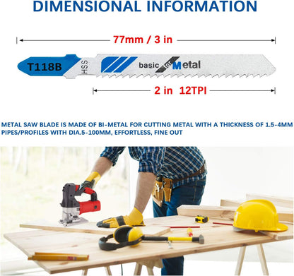 10-Piece T118B 3 Inch 12 TPI Assorted T-Shank Jig Saw Blades Set for Cutting Metal