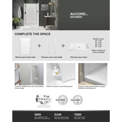 Accord 4 -Piece 36-In W X 48-In L X 74-In H Rectangle Alcove Shower Kit ( Center Drain) with Integrated Seat Base and Wall