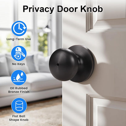 2 Pack Oil Rubbed Bronze Privacy Door Knob, Bedroom Bathroom Door Knobs with Lock, Bronze Door Knobs Interior Use