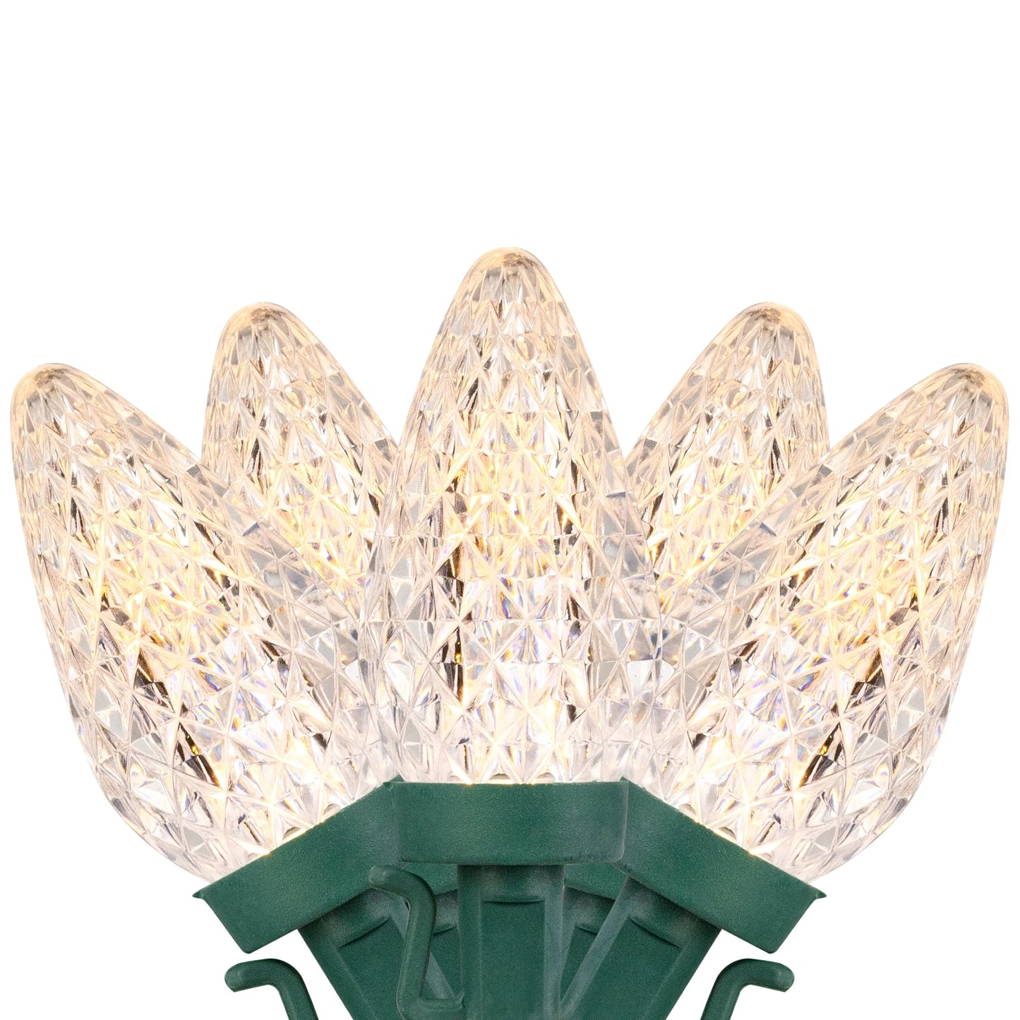 LED Faceted C9 Christmas Lights - Warm White - 66' Green Wire - 100Ct