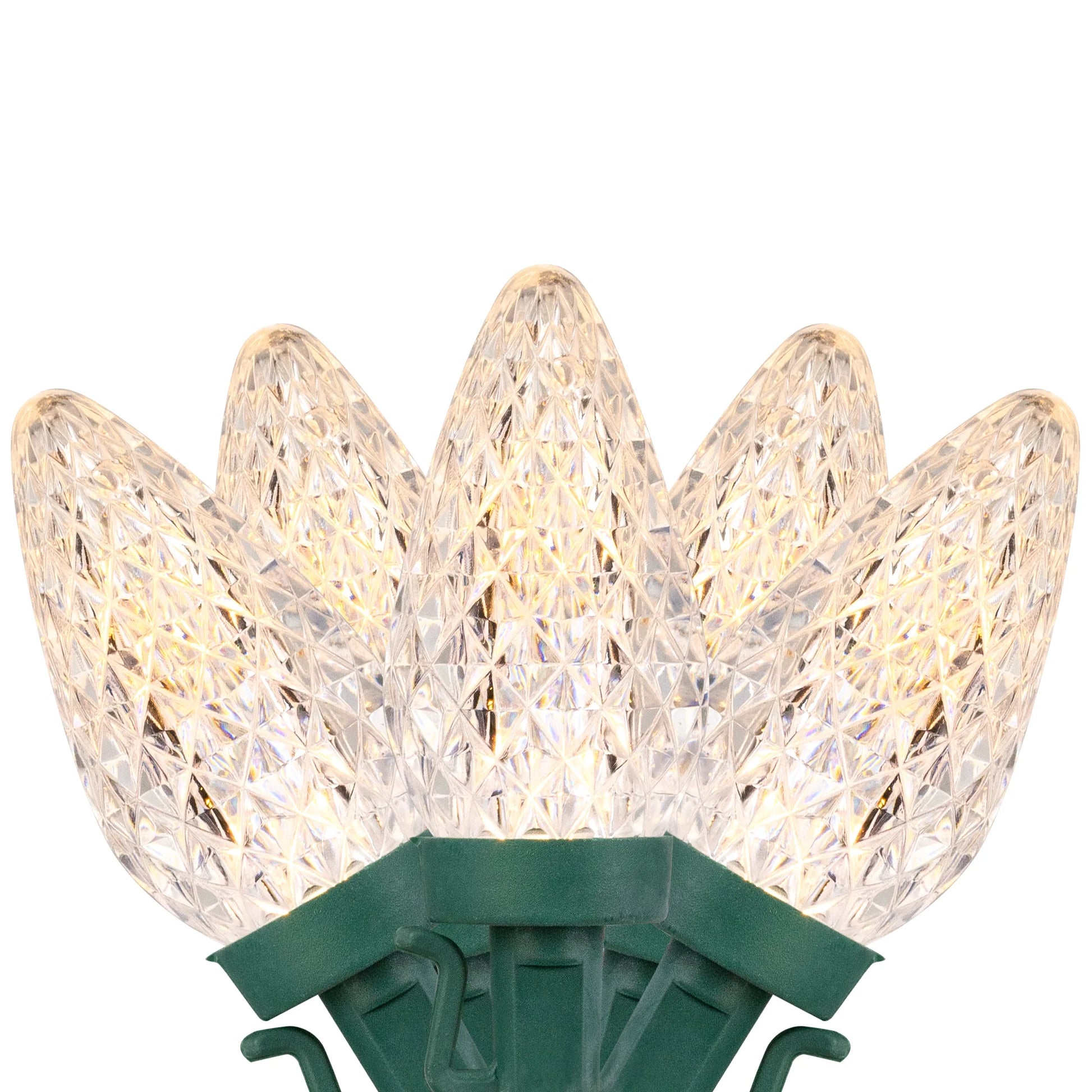 LED Faceted C9 Christmas Lights - Warm White - 66' Green Wire - 100Ct
