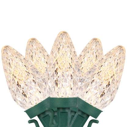 LED Faceted C9 Christmas Lights - Warm White - 66' Green Wire - 100Ct