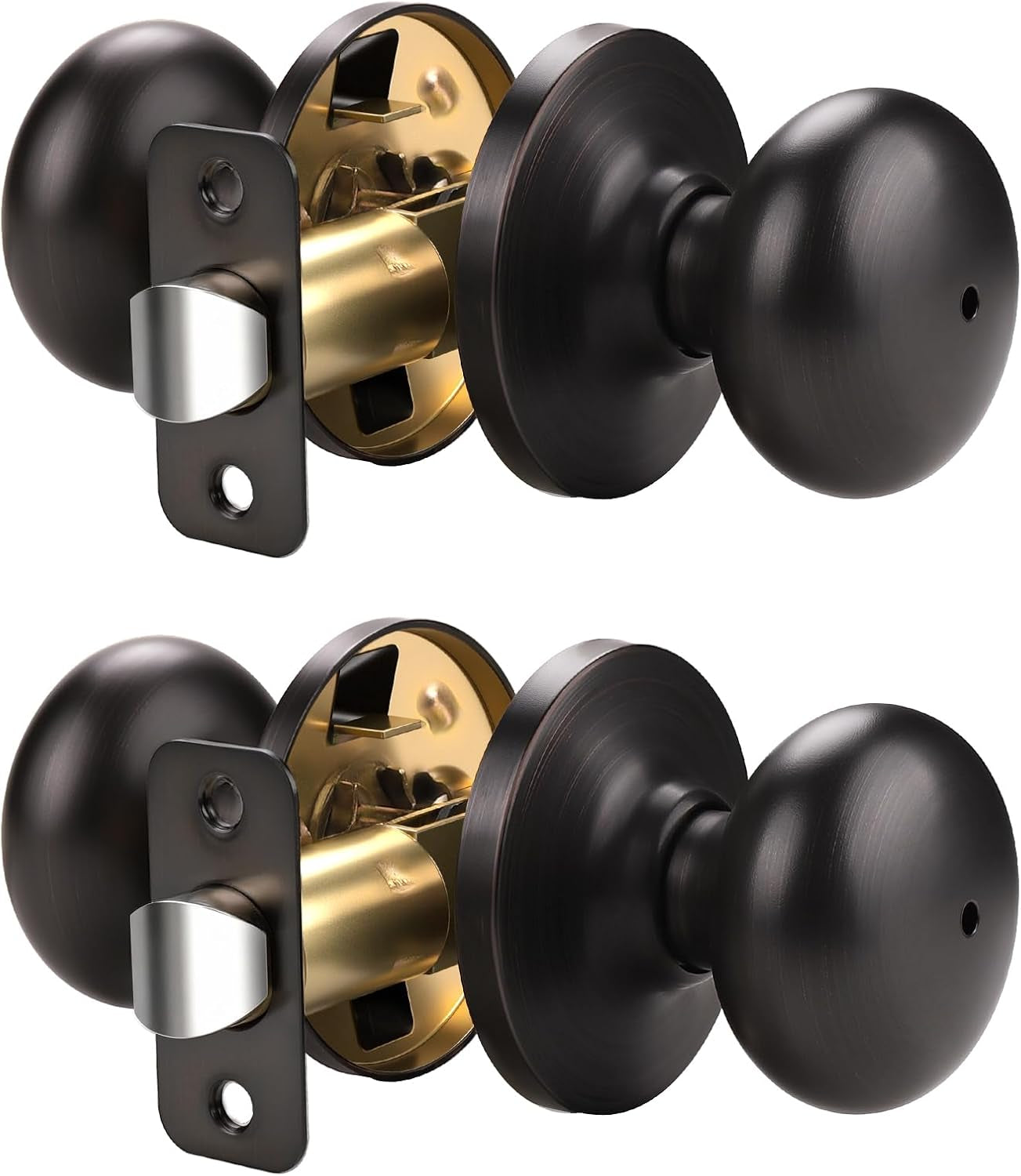 2 Pack Oil Rubbed Bronze Privacy Door Knob, Bedroom Bathroom Door Knobs with Lock, Bronze Door Knobs Interior Use