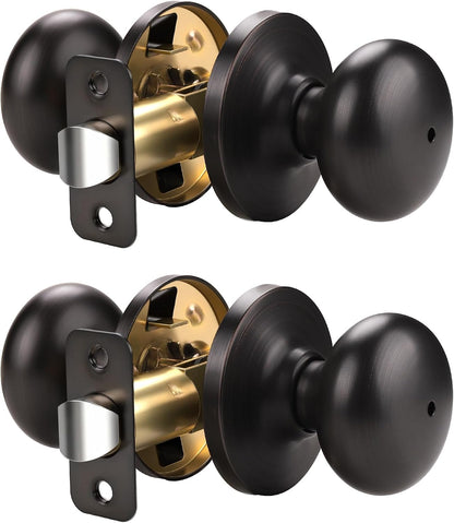 2 Pack Oil Rubbed Bronze Privacy Door Knob, Bedroom Bathroom Door Knobs with Lock, Bronze Door Knobs Interior Use