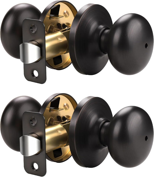 2 Pack Oil Rubbed Bronze Privacy Door Knob, Bedroom Bathroom Door Knobs with Lock, Bronze Door Knobs Interior Use
