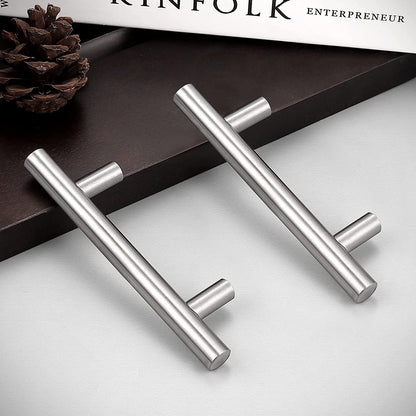 (30 Pack 3 Inch Hole Centers Kitchen Cabinet Handles Euro T Bar Cabinet Pulls Stainless Steel Kitchen Drawer Handles Brushed Nickel Furniture Dresser Cabinet Hardware, 5 Inch Total Length