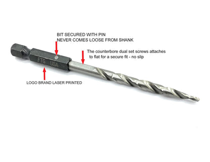 Replacement Tapered Countersink Drill Bit Set 6 Pc (#6) 9/64"