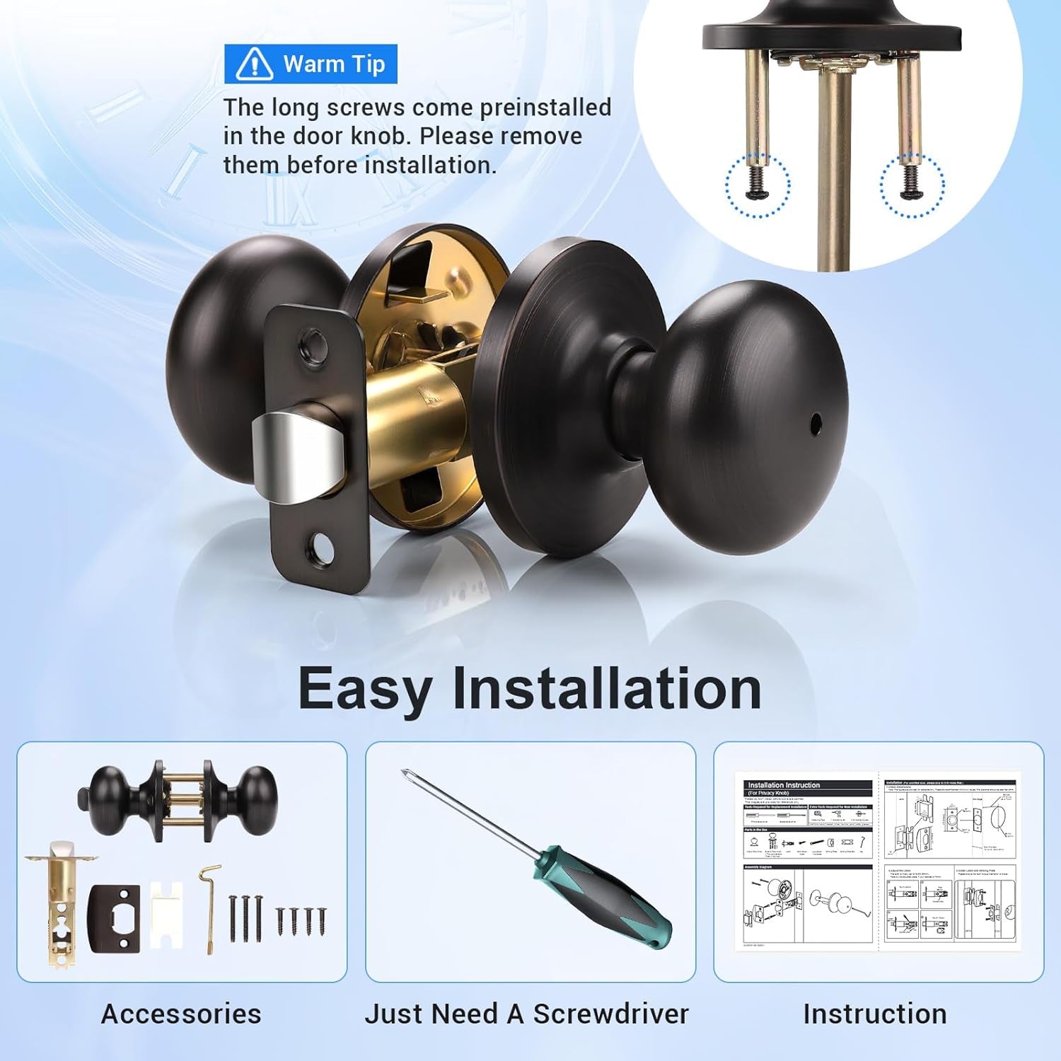 2 Pack Oil Rubbed Bronze Privacy Door Knob, Bedroom Bathroom Door Knobs with Lock, Bronze Door Knobs Interior Use