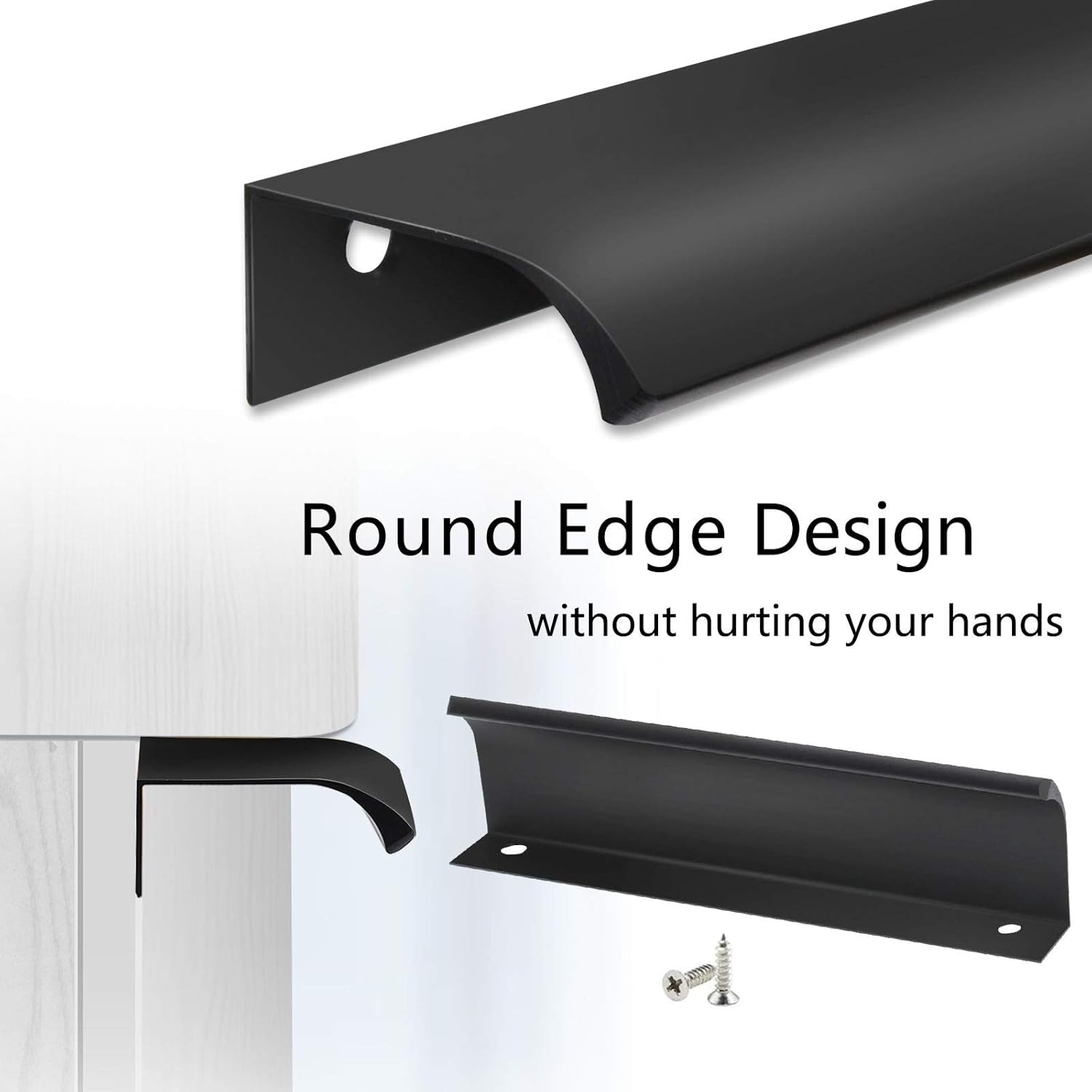 Black Back Mount Finger Edge Pull 150Mm/5.9", Aluminum Hidden Handle Concealed Tab Pulls for Home Kitchen Living Room Door Drawer Cabinet (12Pcs)