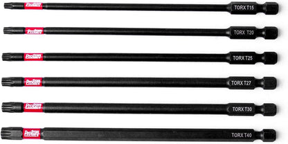 Long Impact Bit Set, T15-T40 TORX, 6-Inch Length, 6-Piece,Industrial Strength, 1/4" Hex Shank