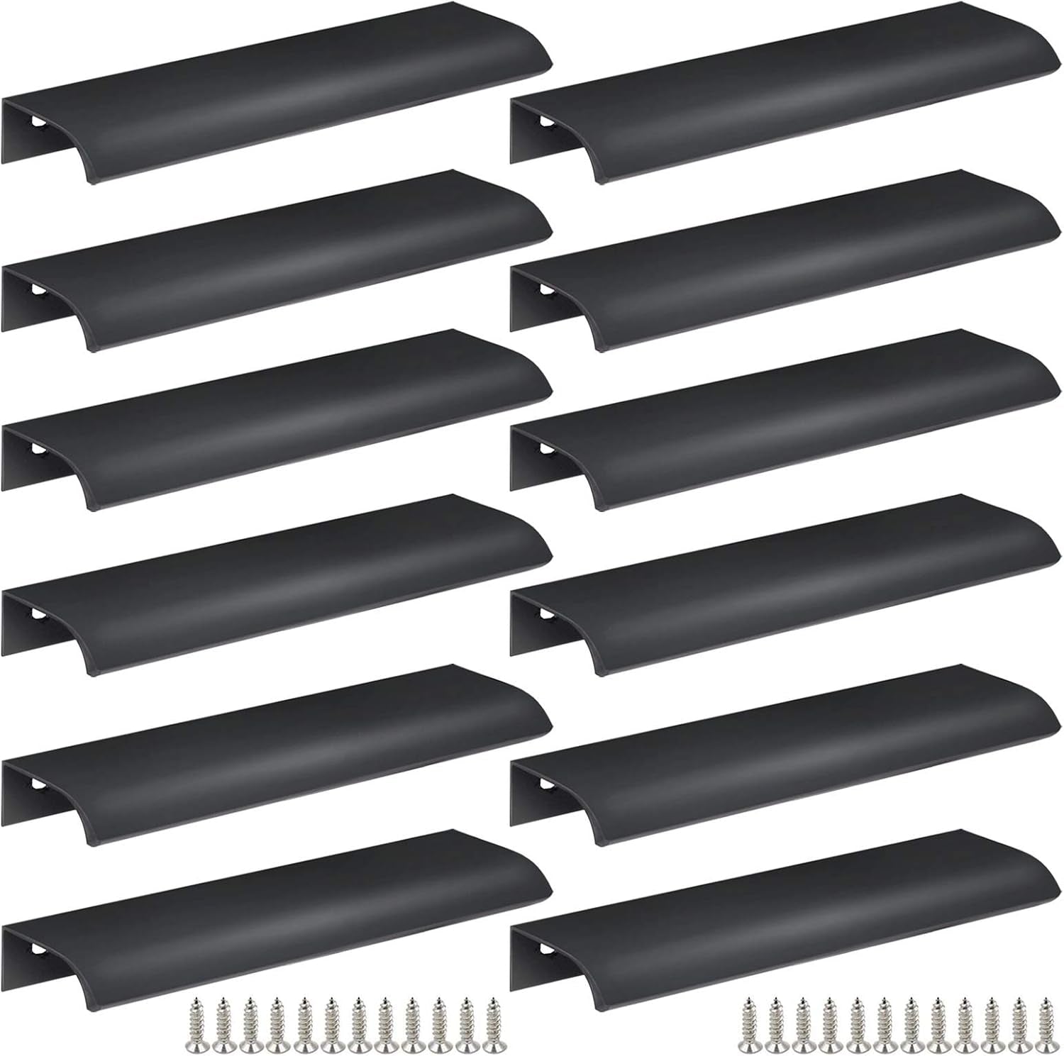 Black Back Mount Finger Edge Pull 150Mm/5.9", Aluminum Hidden Handle Concealed Tab Pulls for Home Kitchen Living Room Door Drawer Cabinet (12Pcs)