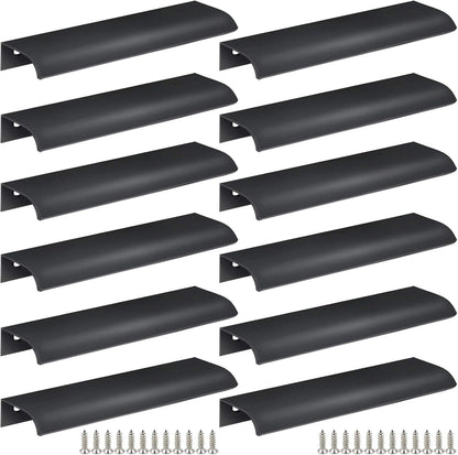 Black Back Mount Finger Edge Pull 150Mm/5.9", Aluminum Hidden Handle Concealed Tab Pulls for Home Kitchen Living Room Door Drawer Cabinet (12Pcs)