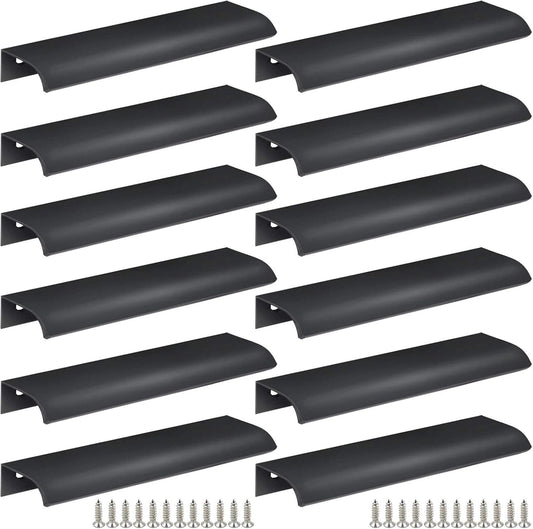 Black Back Mount Finger Edge Pull 150Mm/5.9", Aluminum Hidden Handle Concealed Tab Pulls for Home Kitchen Living Room Door Drawer Cabinet (12Pcs)
