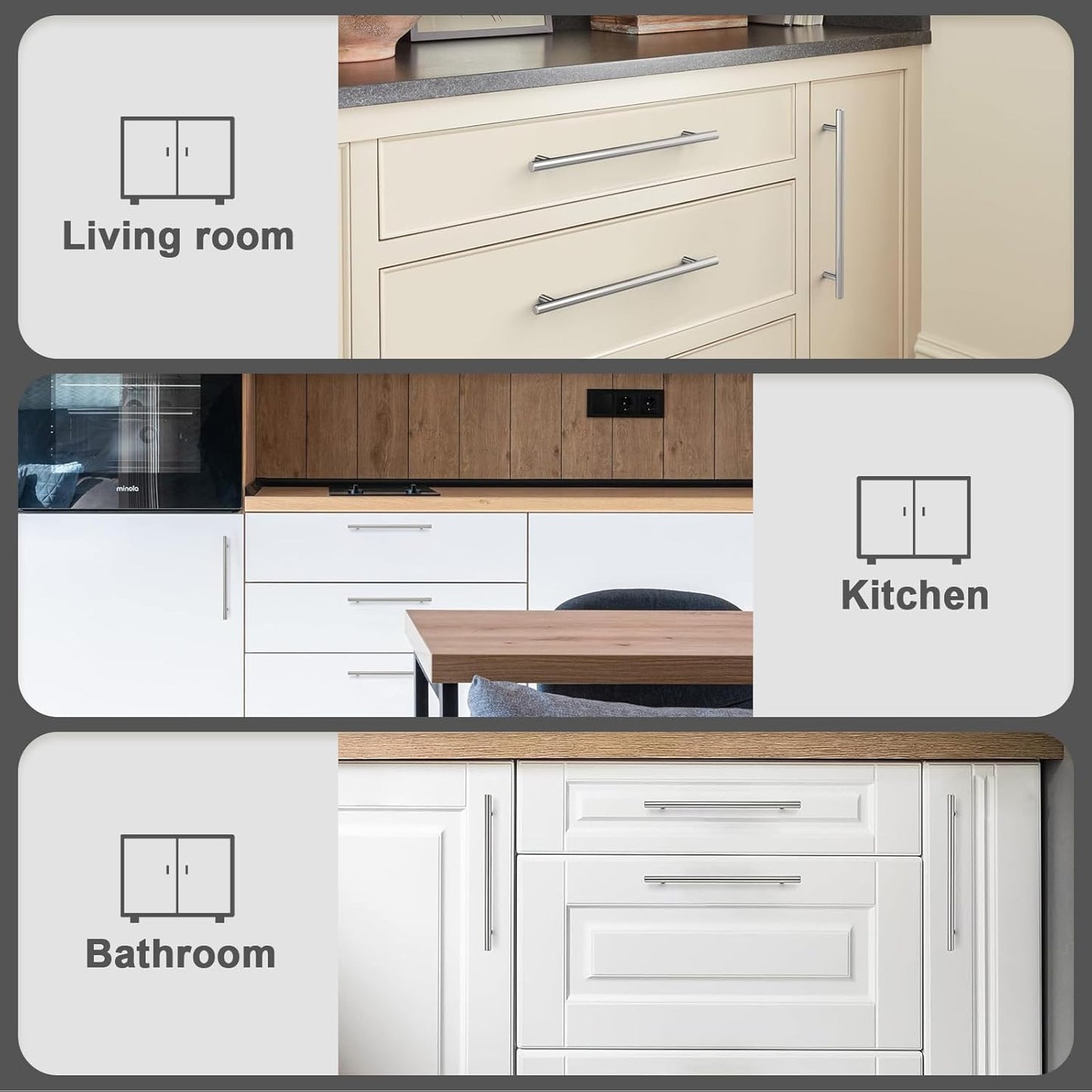 15 Pack 192Mm(7-1/2Inch) Hole Centers Brushed Nickel Cabinet Handles Stainless Steel Kitchen Drawer Pulls T Bar Euro Dresser Pull Handle Length 256Mm(10Inch)