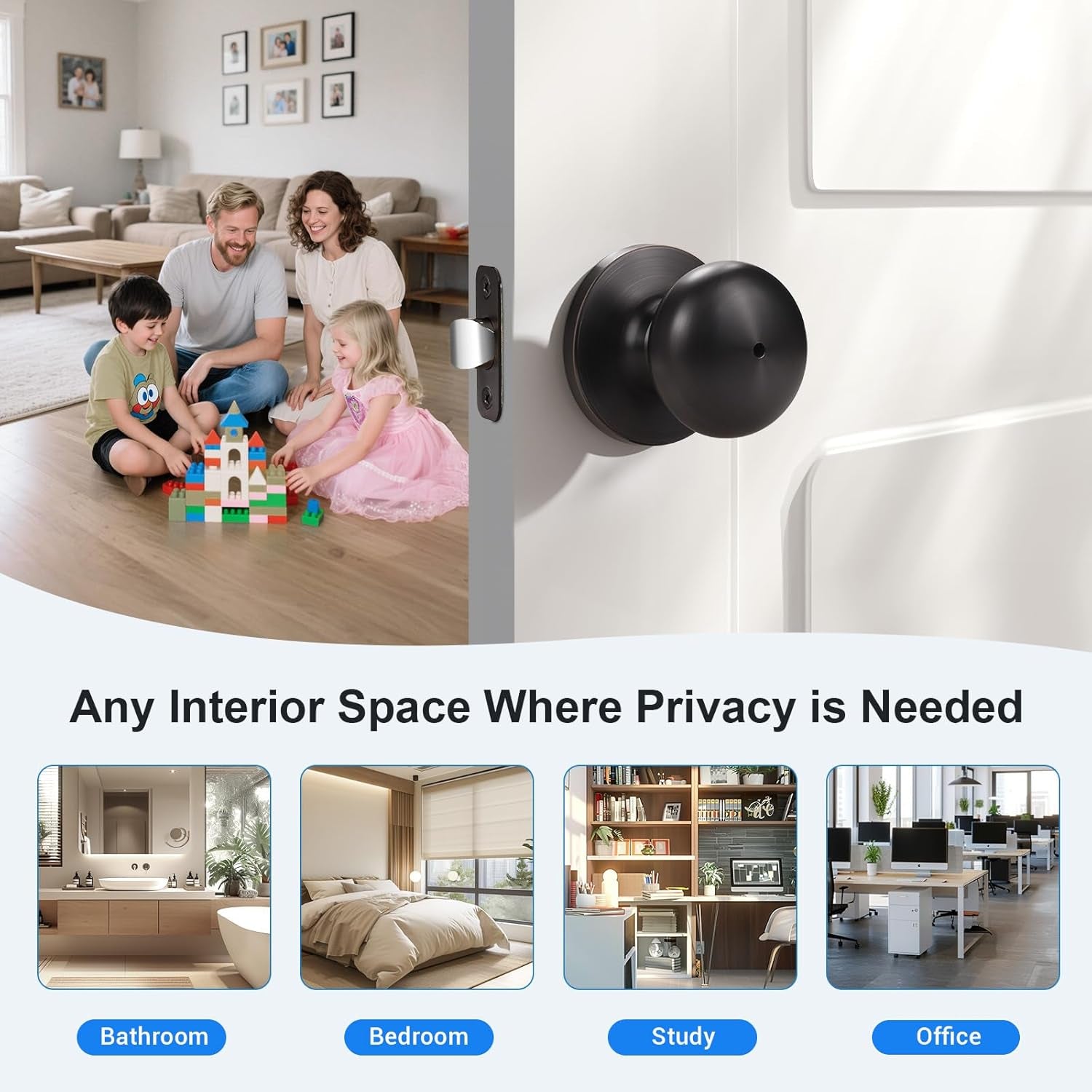 2 Pack Oil Rubbed Bronze Privacy Door Knob, Bedroom Bathroom Door Knobs with Lock, Bronze Door Knobs Interior Use