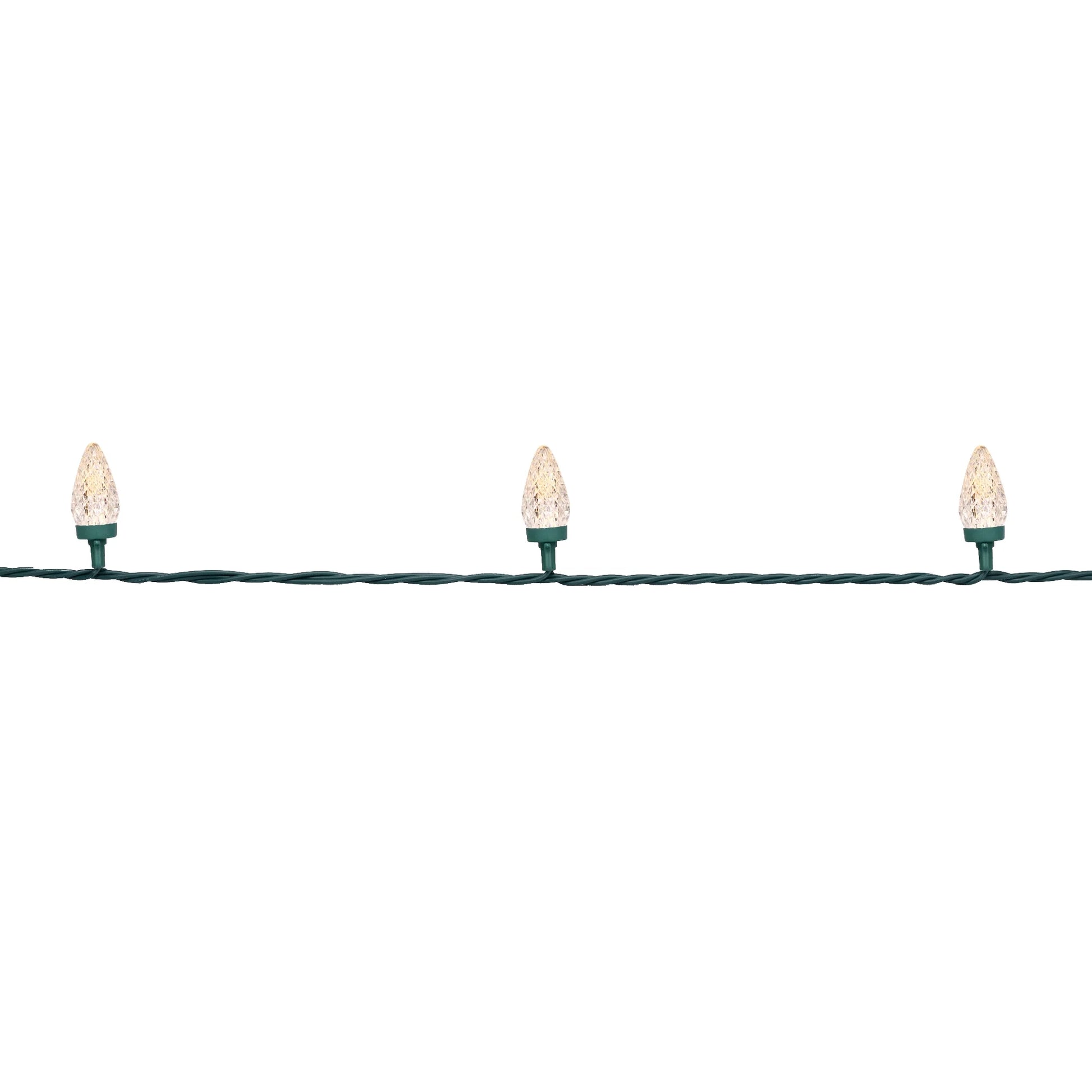 LED Faceted C9 Christmas Lights - Warm White - 66' Green Wire - 100Ct