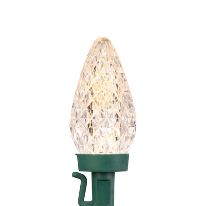 LED Faceted C9 Christmas Lights - Warm White - 66' Green Wire - 100Ct