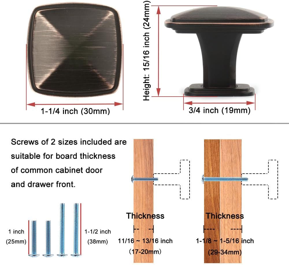 10 Pack Oil Rubbed Bronze Cabinet Knobs Bronze Drawer Knobs K02 Square Single Hole Cabinet Pulls for Cabinets Drawer Dresser Cupboard Bedroom Closet Bathroom Vanity