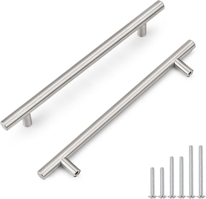 15 Pack 192Mm(7-1/2Inch) Hole Centers Brushed Nickel Cabinet Handles Stainless Steel Kitchen Drawer Pulls T Bar Euro Dresser Pull Handle Length 256Mm(10Inch)