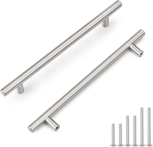 15 Pack 192Mm(7-1/2Inch) Hole Centers Brushed Nickel Cabinet Handles Stainless Steel Kitchen Drawer Pulls T Bar Euro Dresser Pull Handle Length 256Mm(10Inch)