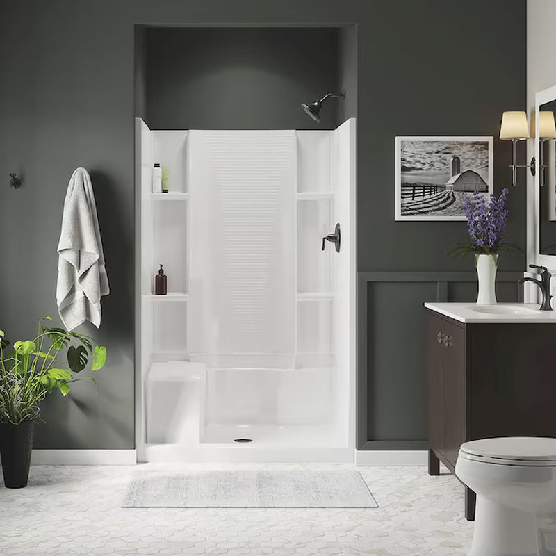 Accord 4 -Piece 36-In W X 48-In L X 74-In H Rectangle Alcove Shower Kit ( Center Drain) with Integrated Seat Base and Wall