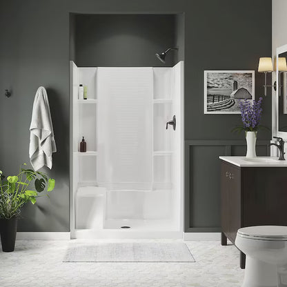 Accord 4 -Piece 36-In W X 48-In L X 74-In H Rectangle Alcove Shower Kit ( Center Drain) with Integrated Seat Base and Wall