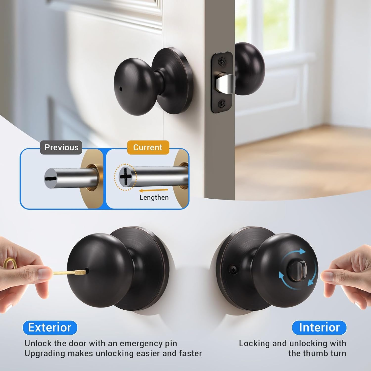 2 Pack Oil Rubbed Bronze Privacy Door Knob, Bedroom Bathroom Door Knobs with Lock, Bronze Door Knobs Interior Use