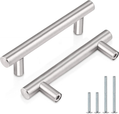(30 Pack 3 Inch Hole Centers Kitchen Cabinet Handles Euro T Bar Cabinet Pulls Stainless Steel Kitchen Drawer Handles Brushed Nickel Furniture Dresser Cabinet Hardware, 5 Inch Total Length