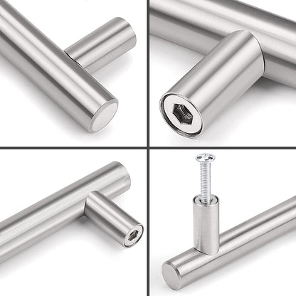 (30 Pack 3 Inch Hole Centers Kitchen Cabinet Handles Euro T Bar Cabinet Pulls Stainless Steel Kitchen Drawer Handles Brushed Nickel Furniture Dresser Cabinet Hardware, 5 Inch Total Length