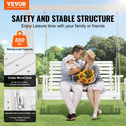 VEVOR Wooden Porch Swing 4 Ft, Patio Bench Swing for Courtyard & Garden, Upgraded 880 Lbs Strong Load Capacity, Heavy Duty Swing Chair Bench with Hanging Chains for Outdoors, White