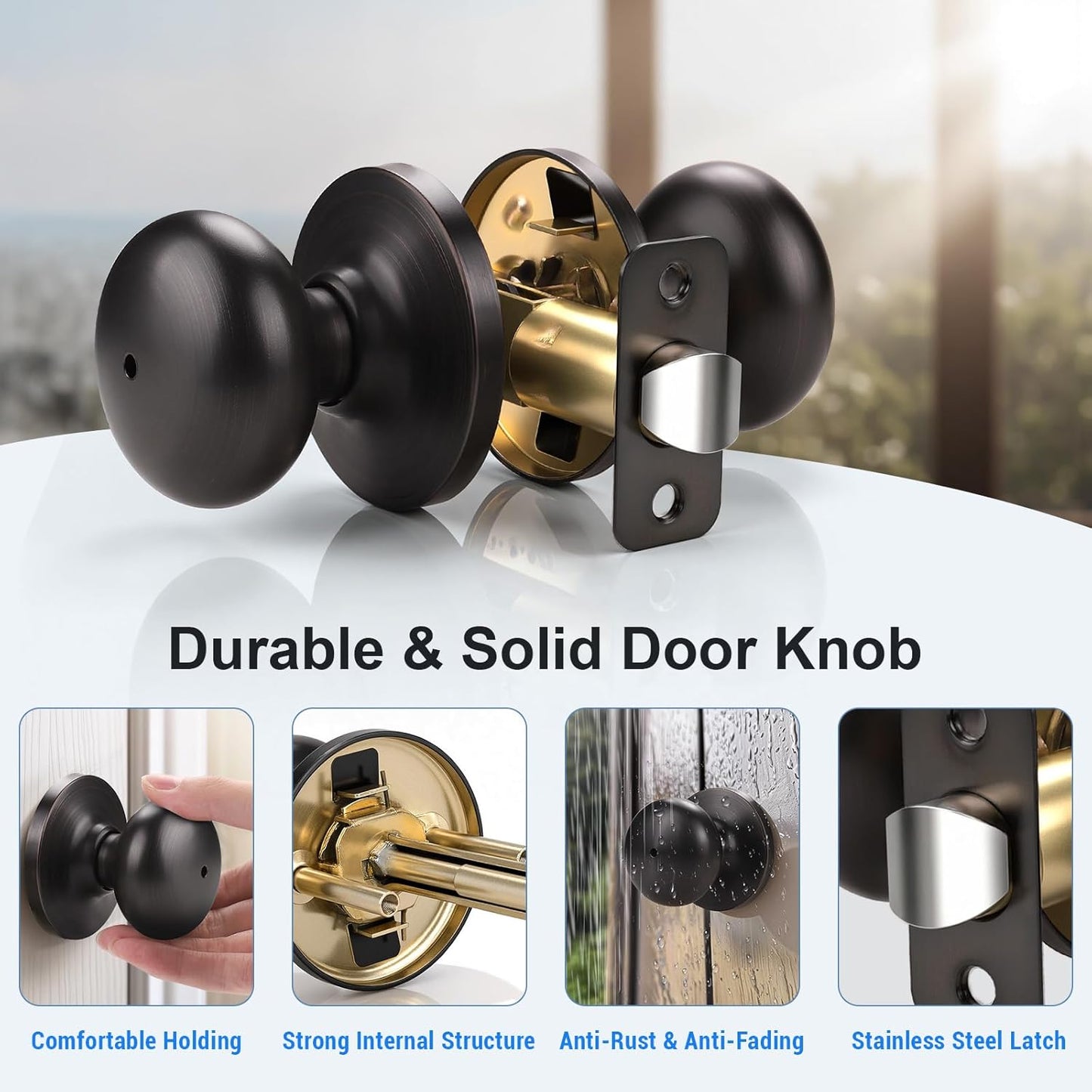 2 Pack Oil Rubbed Bronze Privacy Door Knob, Bedroom Bathroom Door Knobs with Lock, Bronze Door Knobs Interior Use