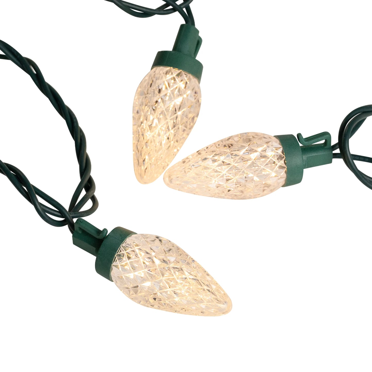 LED Faceted C9 Christmas Lights - Warm White - 66' Green Wire - 100Ct