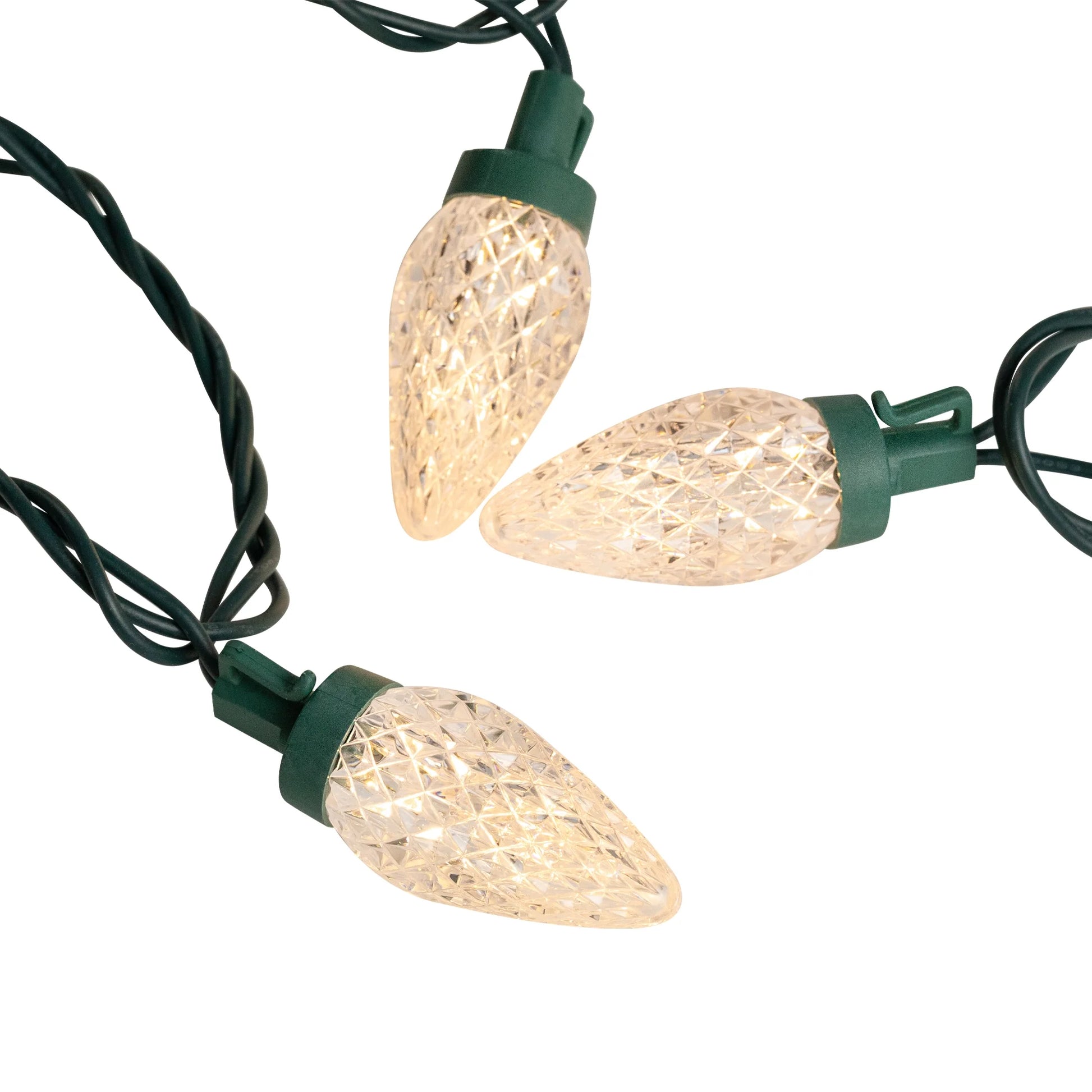 LED Faceted C9 Christmas Lights - Warm White - 66' Green Wire - 100Ct