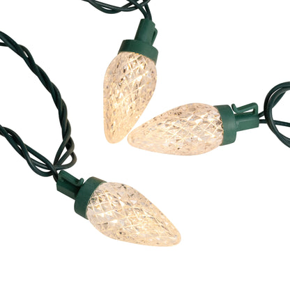 LED Faceted C9 Christmas Lights - Warm White - 66' Green Wire - 100Ct
