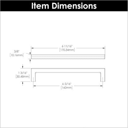 Solid Core Kitchen Cabinet Pulls, Luxury Cabinet Handles, Hardware for Doors & Dresser Drawers, 6-5/16 Inch (160Mm) Hole Center, Stainless Steel, Skylight Collection(Pack of 1)